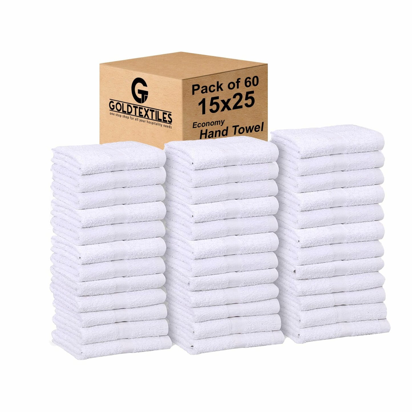 Bulk Pack 60 White Economy Hand Towels 15x25 Inches