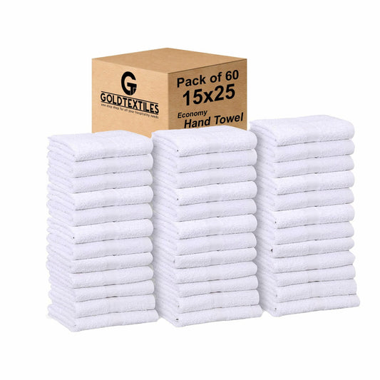 Bulk Pack 60 White Economy Hand Towels 15x25 Inches