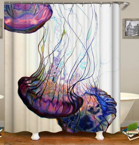 Jellyfish Watercolor Shower Curtain Set 72x72 Inches