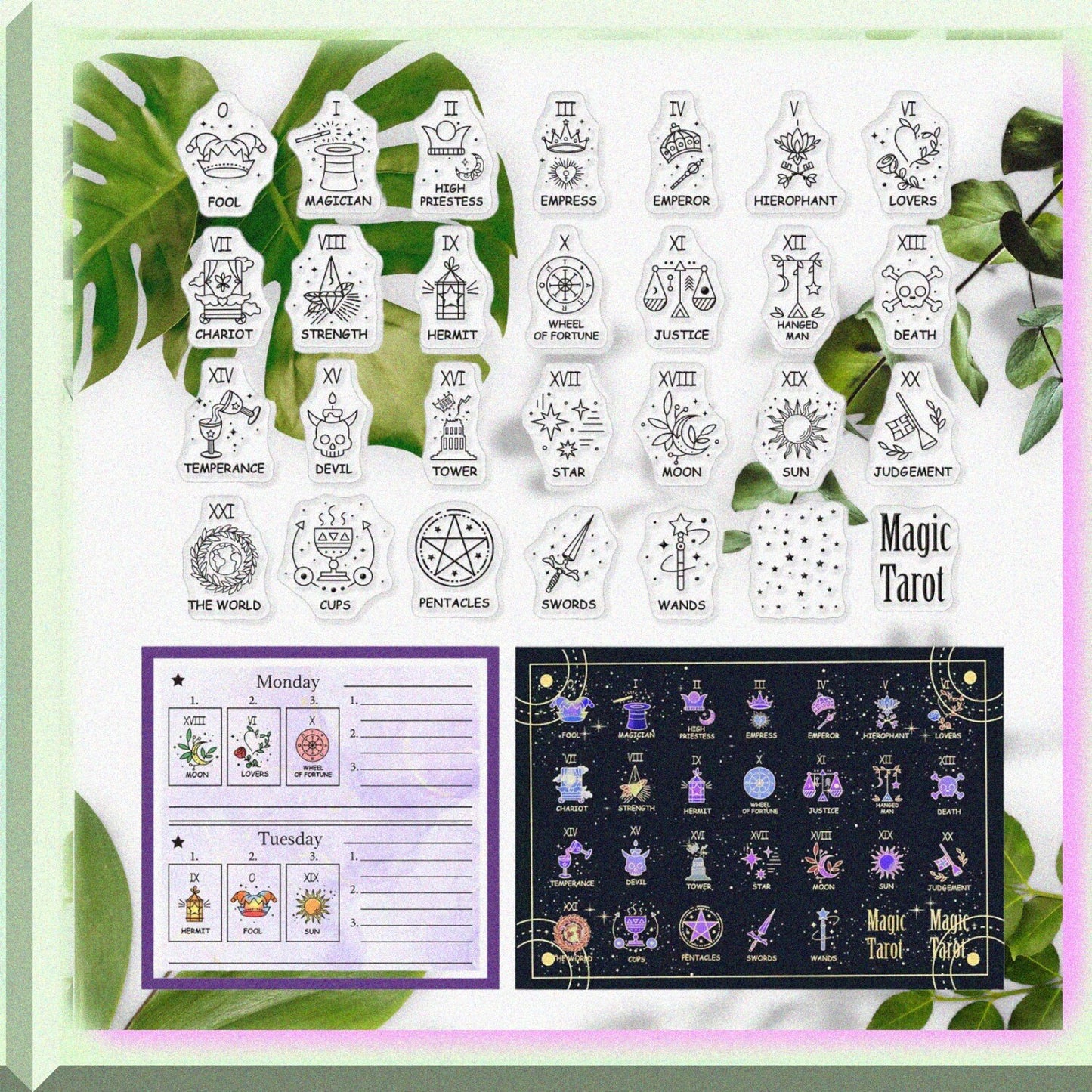 Mystic Tarot Pattern Silicone Rubber Stamp 4.3x6.3 Inch