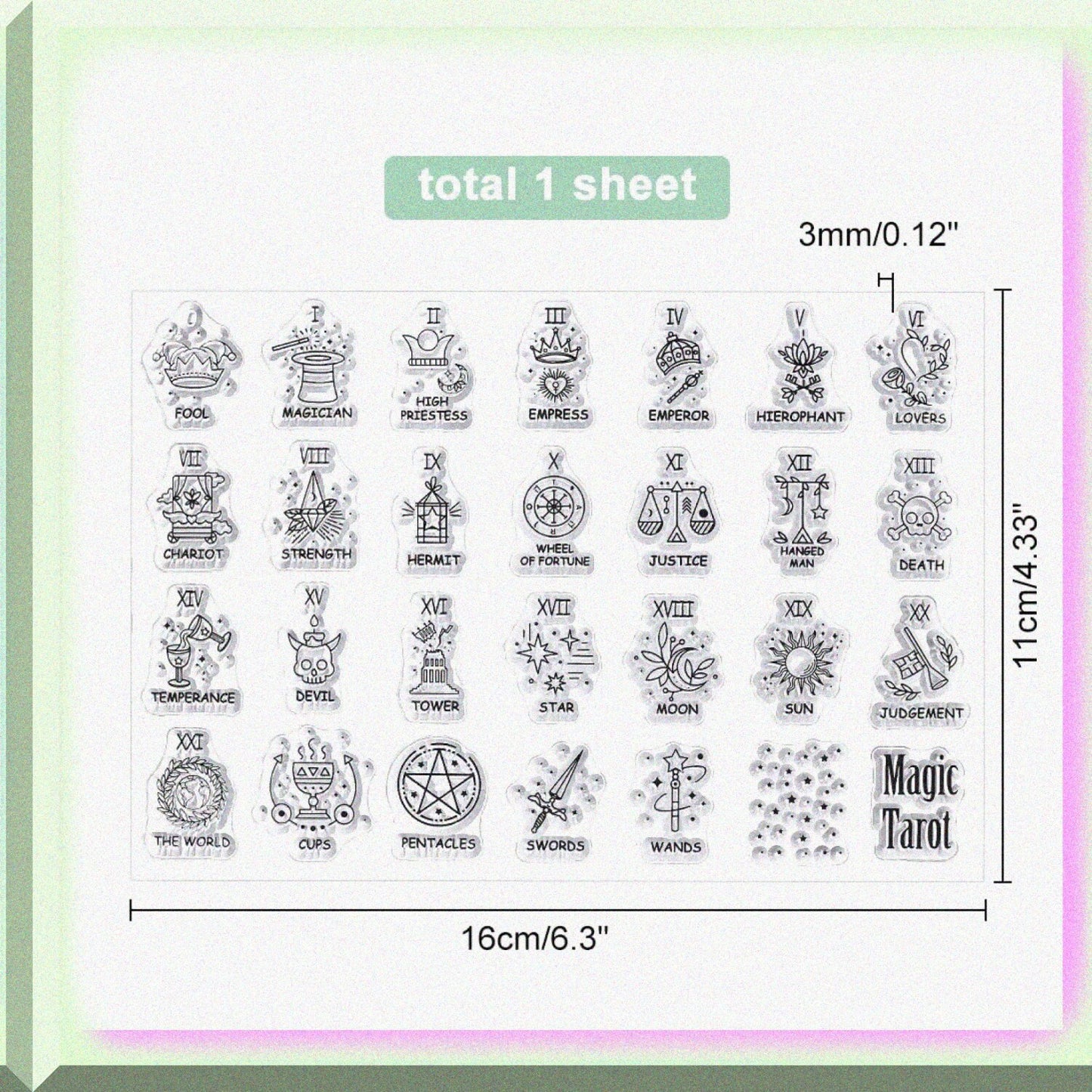 Mystic Tarot Pattern Silicone Rubber Stamp 4.3x6.3 Inch