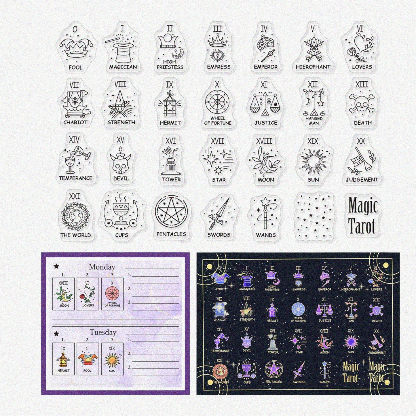 Mystic Tarot Pattern Silicone Rubber Stamp 4.3x6.3 Inch