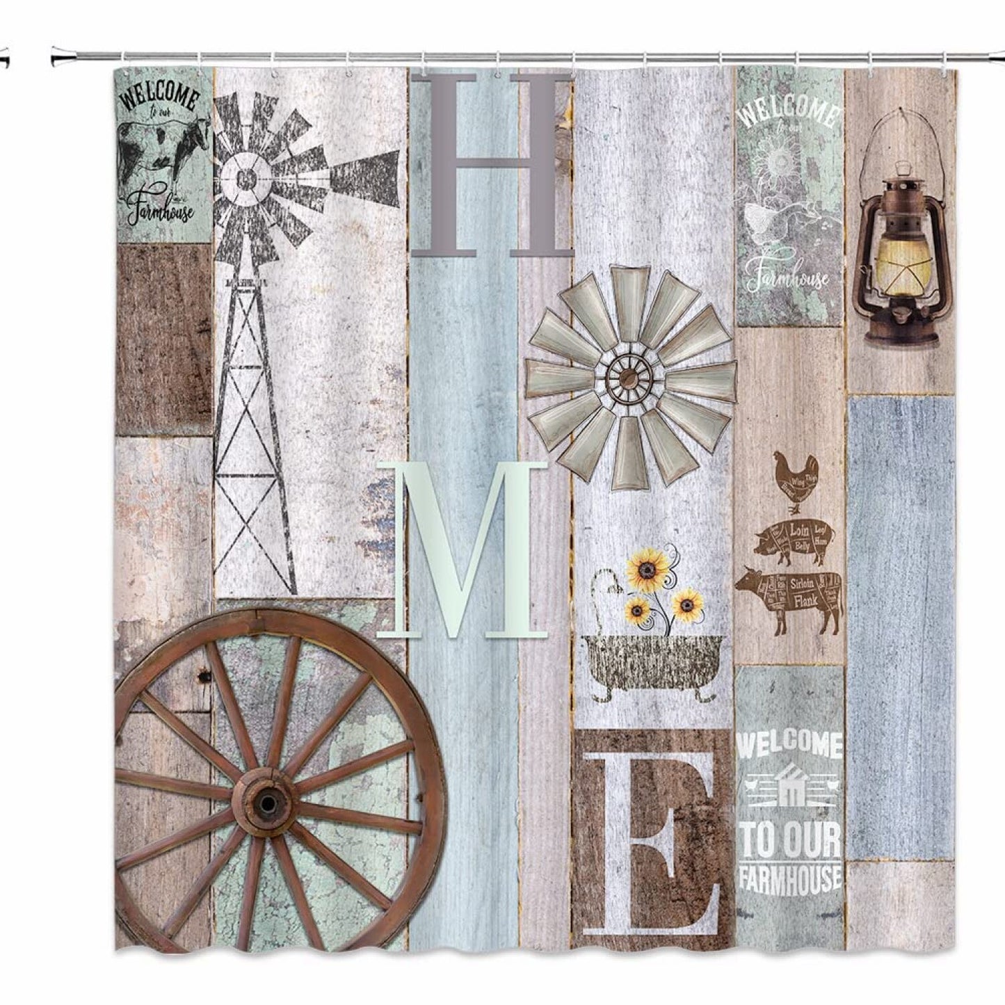 Farmhouse Windmill Shower Curtain 70x70 Inches