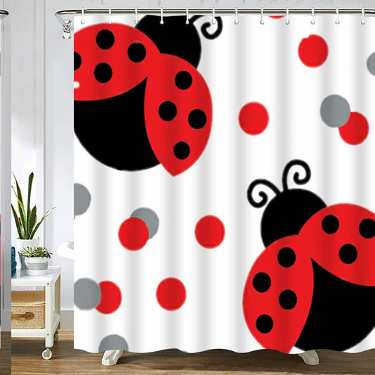 Red Ladybug Shower Curtain with Hooks