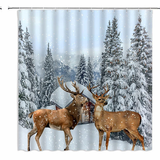 Winter Deer Wildlife Shower Curtain 70x70 Inches