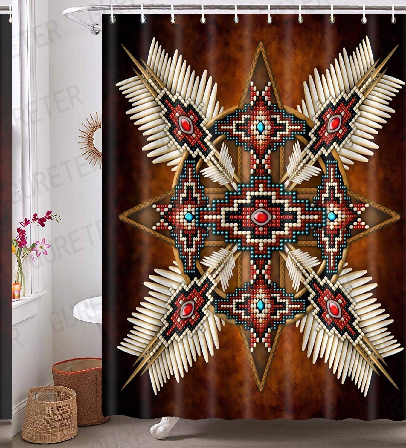 Ethnic Totem Arrow Shower Curtain 72x72in