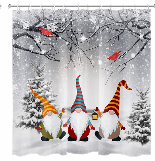 Winter Gnome Cardinals Snowflake Shower Curtain 72x72