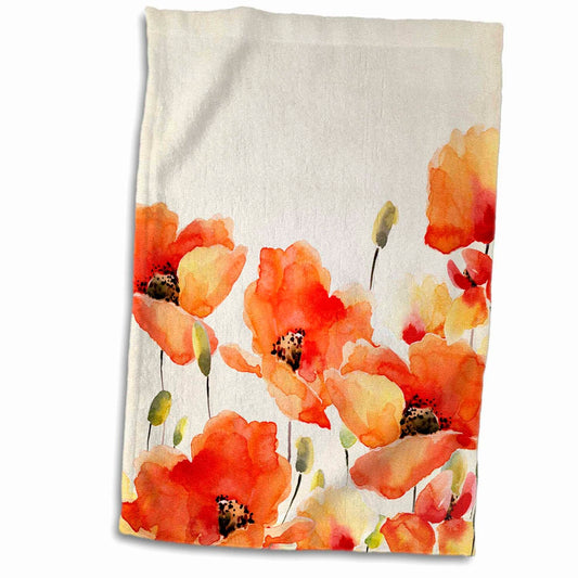 Red Poppy Flower Watercolor Towel 15x22