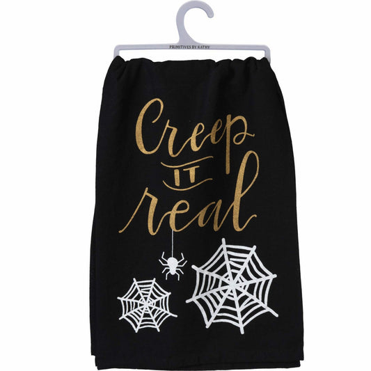 Black Cotton Kitchen Towel with Spider Web Design