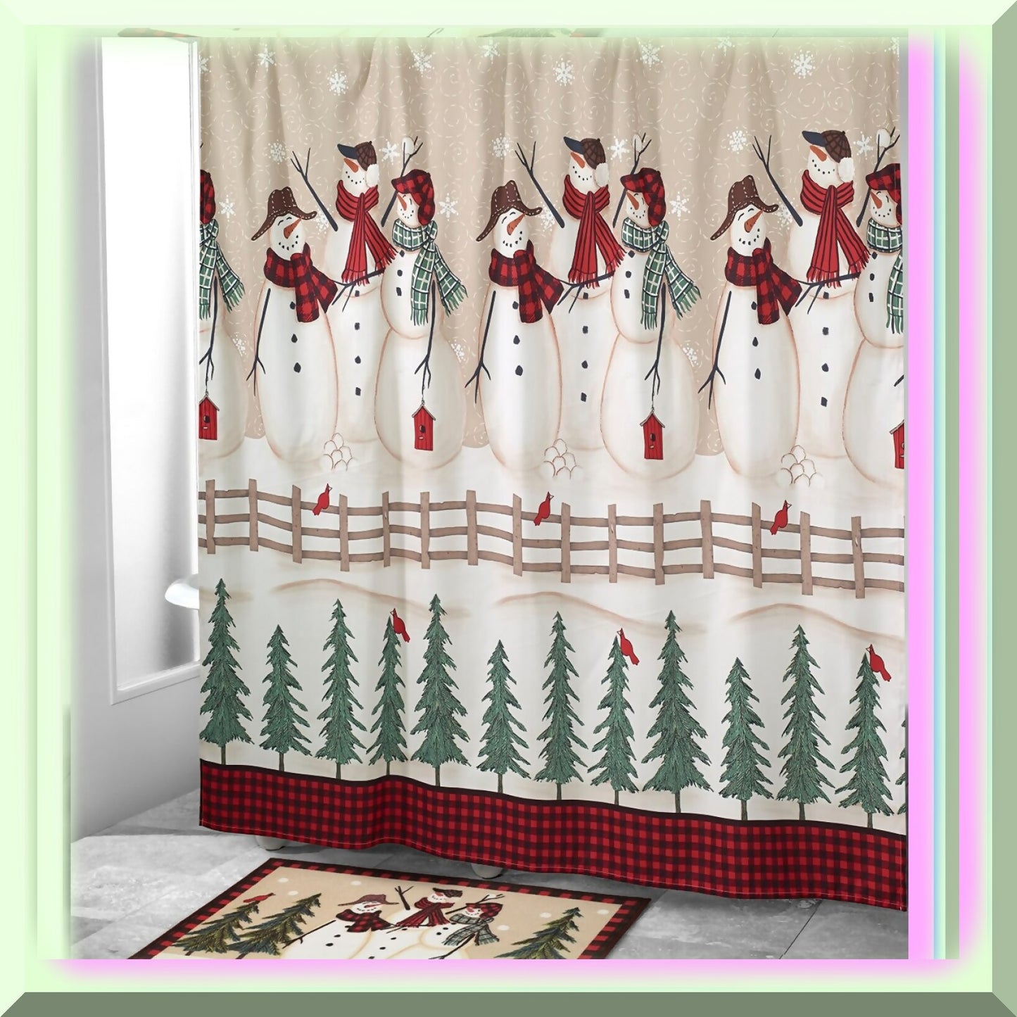 Cotton Bath Mat Snowmen Gathering Collection
