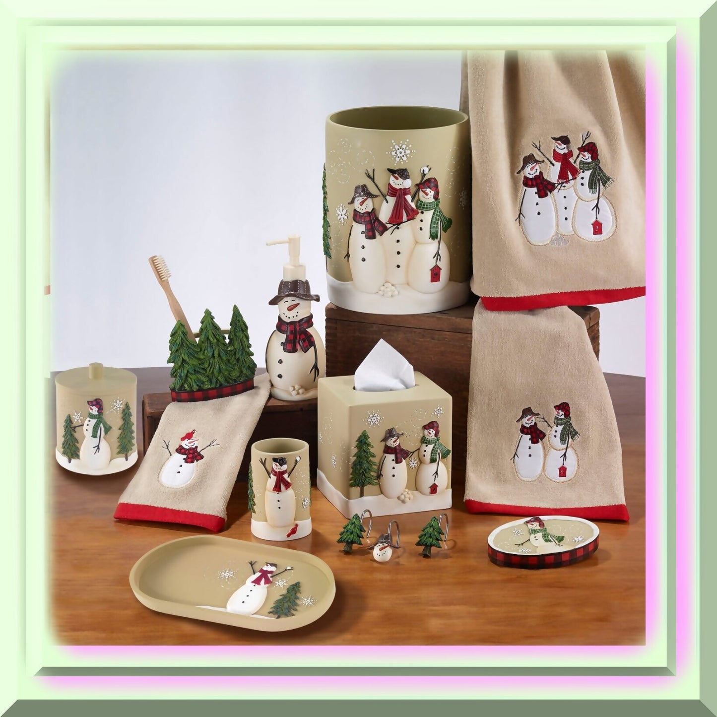 Cotton Bath Mat Snowmen Gathering Collection