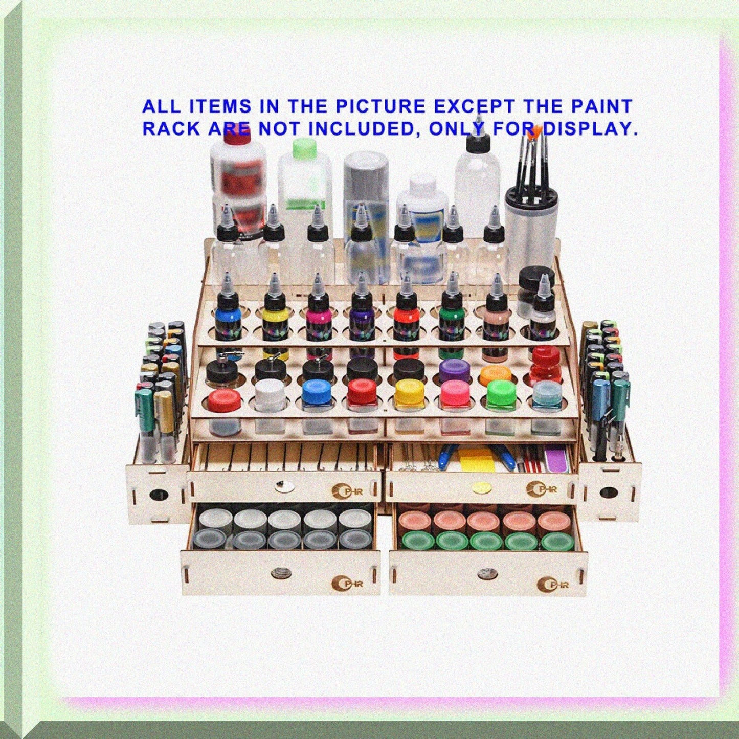 Wood Artist Supply Paint Rack Stand with Large and Small Holes