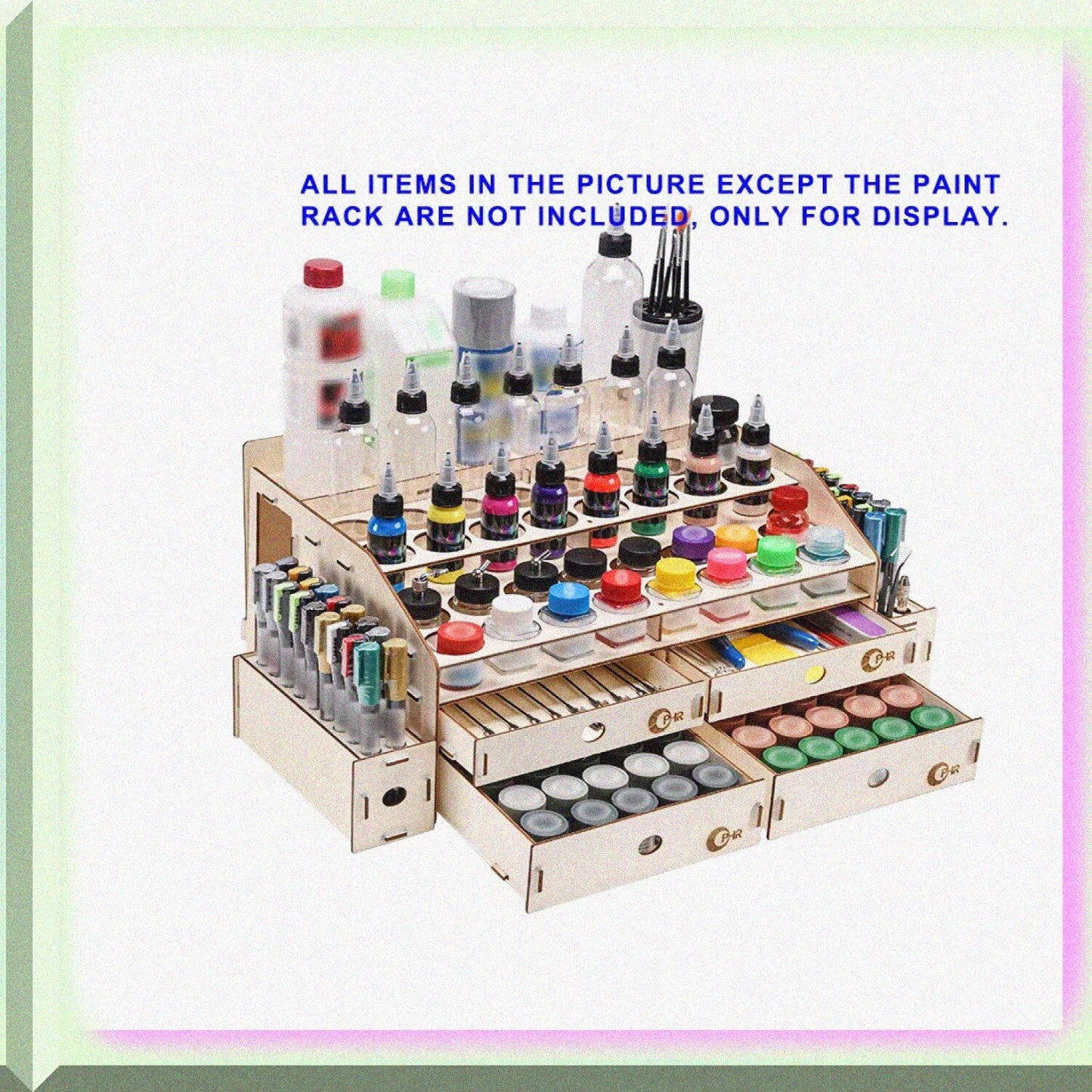 Wood Artist Supply Paint Rack Stand with Large and Small Holes