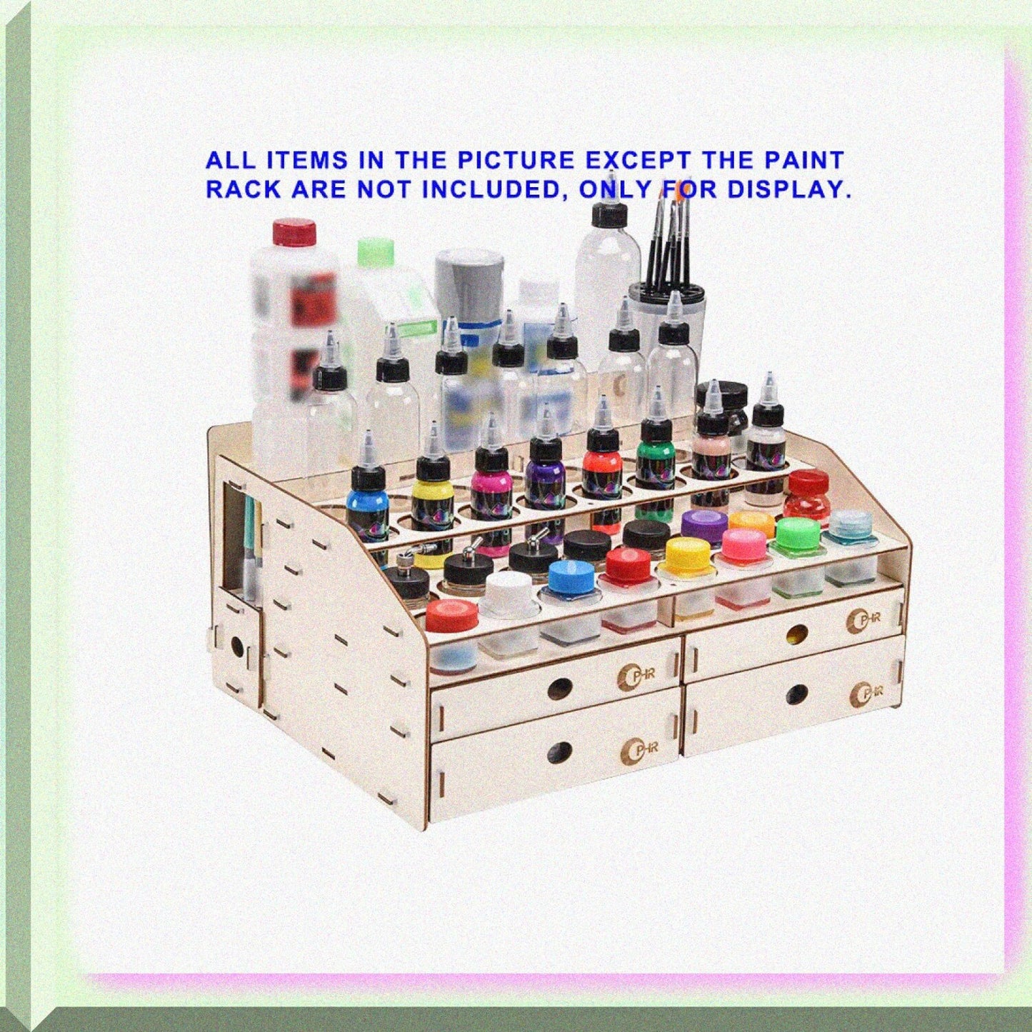 Wood Artist Supply Paint Rack Stand with Large and Small Holes