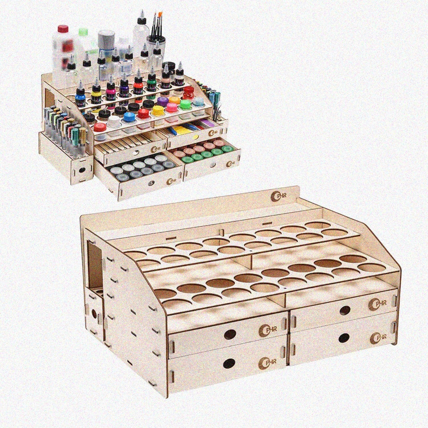 Wood Artist Supply Paint Rack Stand with Large and Small Holes