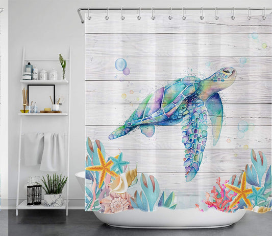 Sea Turtle Beach Theme Shower Curtain 69x70 Inch Waterproof Fabric