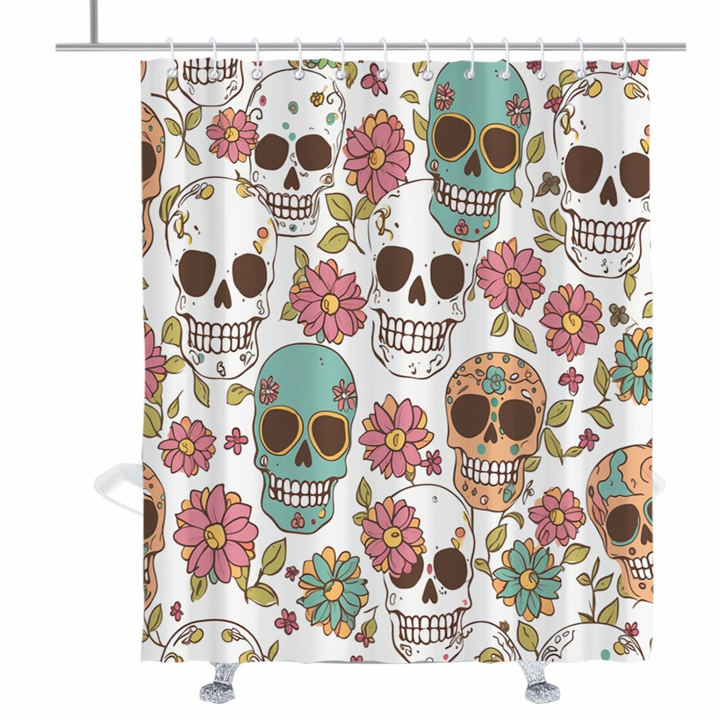 Floral Sugar Skull Shower Curtain Set 72x72 inches