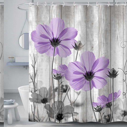 Purple and Gray Daisy Floral Shower Curtain 69x70