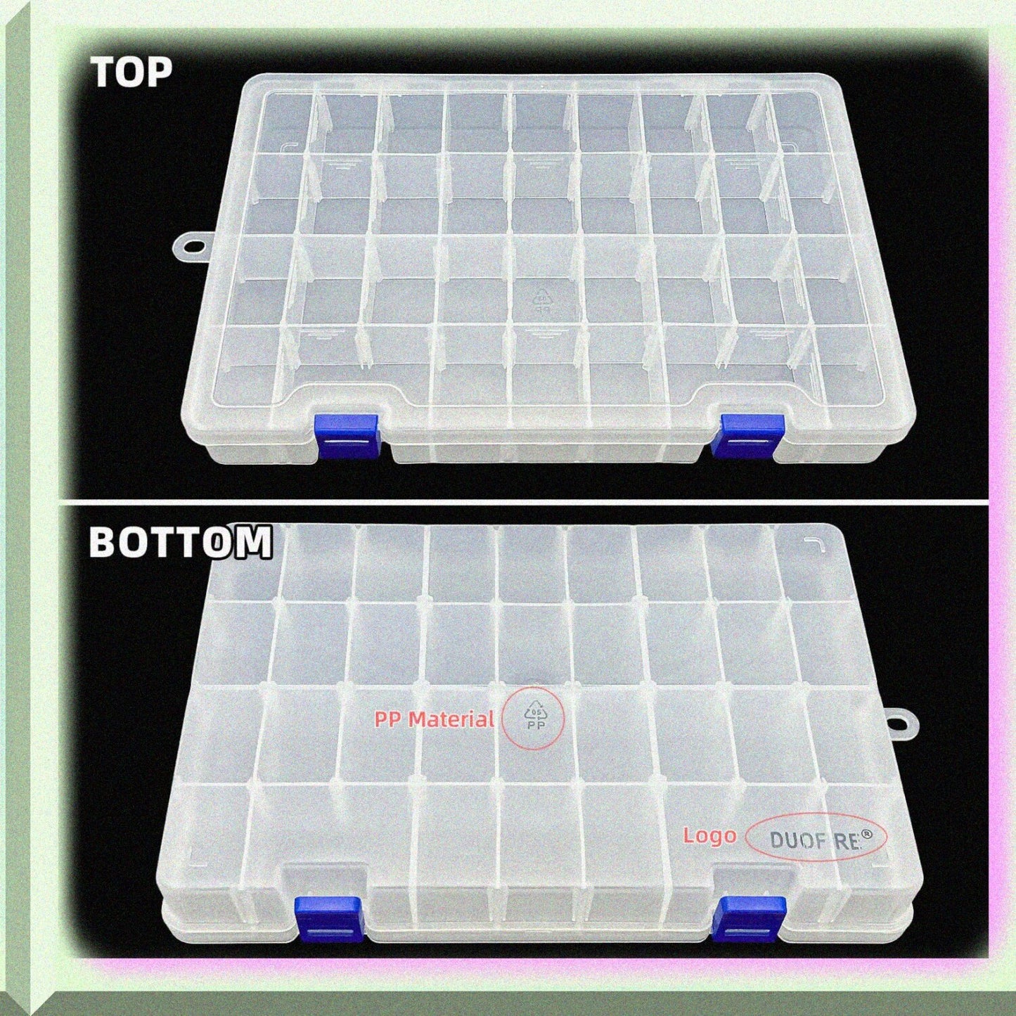 Plastic Organizer Container with 34 Removable Grids, White