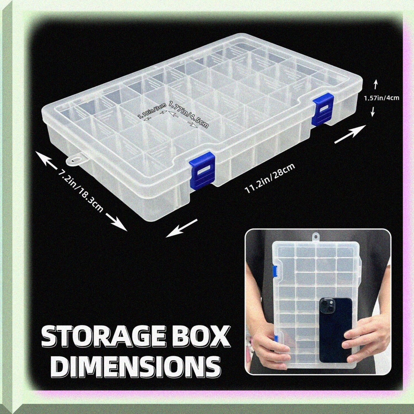 Plastic Organizer Container with 34 Removable Grids, White