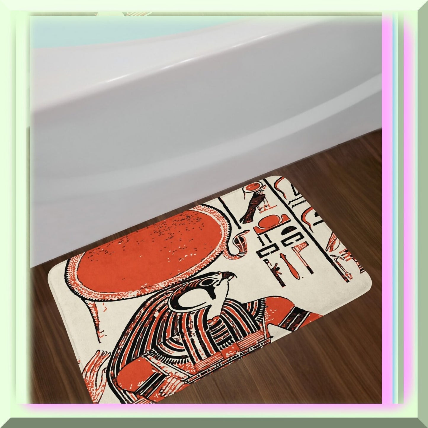 Egyptian Print Bath Mat Red Cream 30.2" x 20"