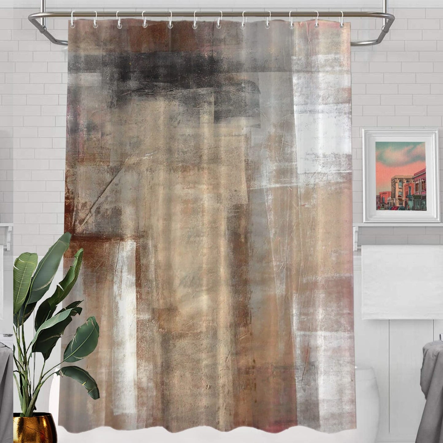 Brown Beige Abstract Art Shower Curtain 60x72 Inches