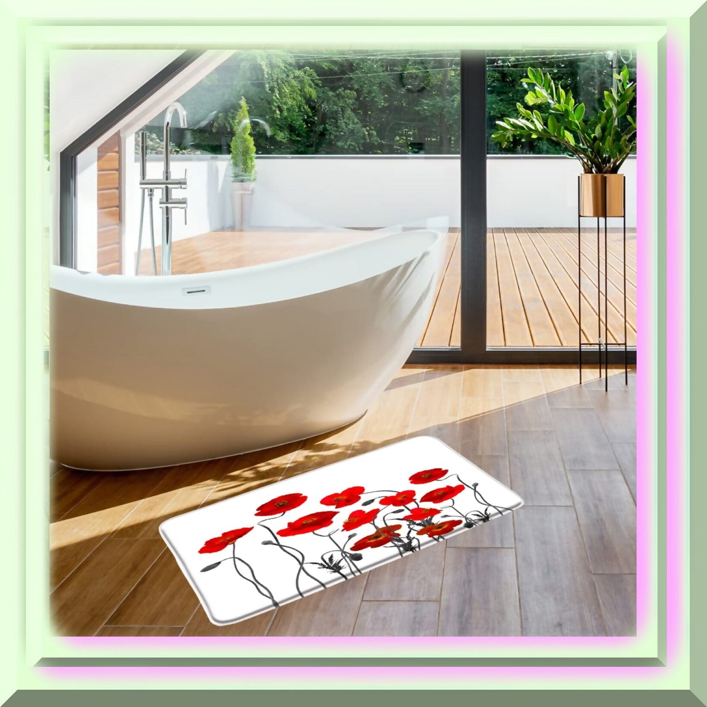 Flower Bath Mat Rustic Red Poppy Floral 50 Char