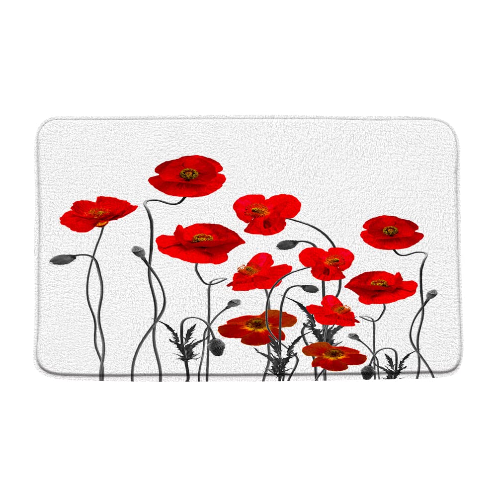 Flower Bath Mat Rustic Red Poppy Floral 50 Char