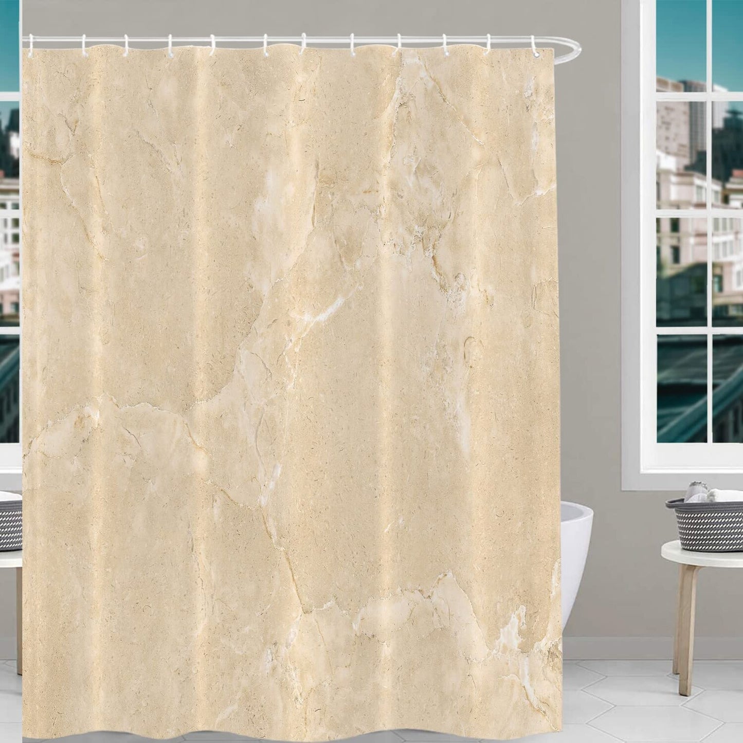 Beige Ink Marble Shower Curtain 60x72 Inches