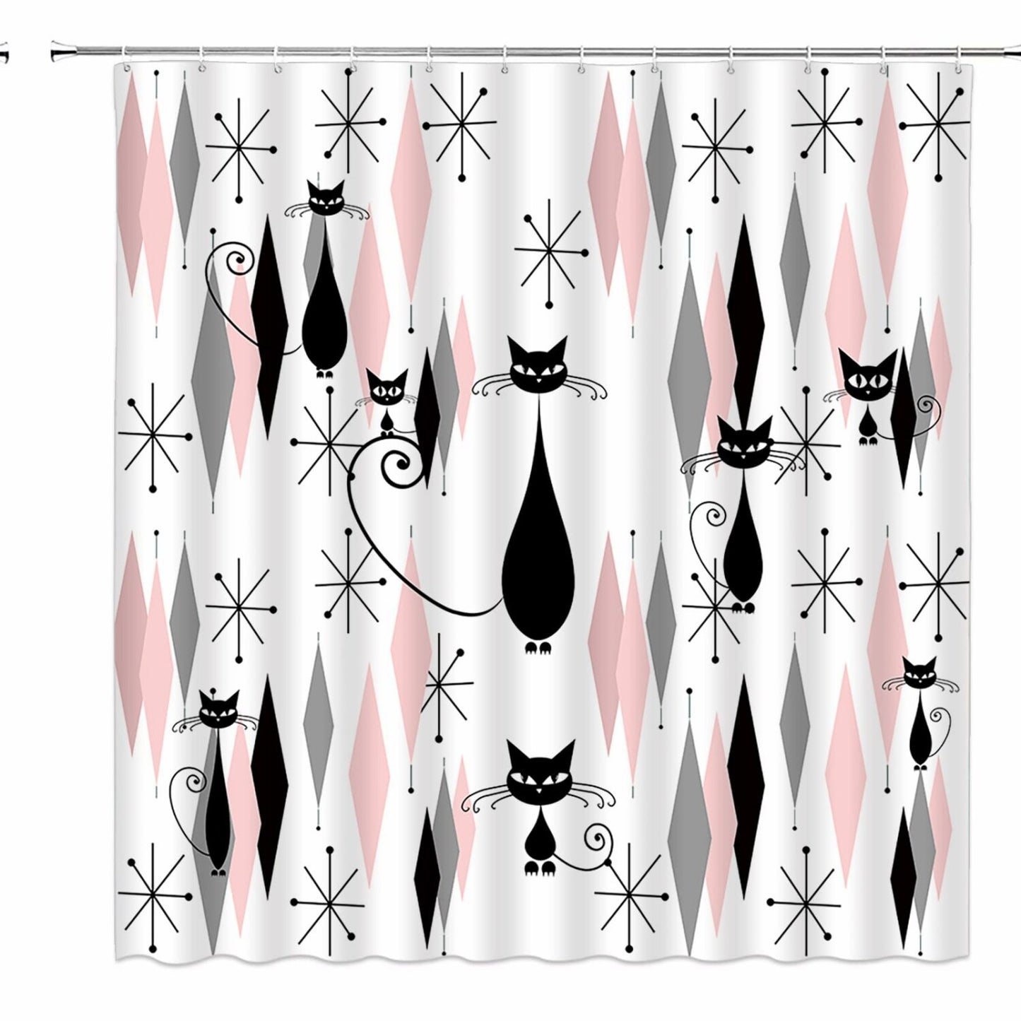 Mid Century Black Cat Shower Curtain 70" x 70"