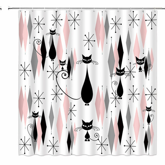Mid Century Black Cat Shower Curtain 70" x 70"