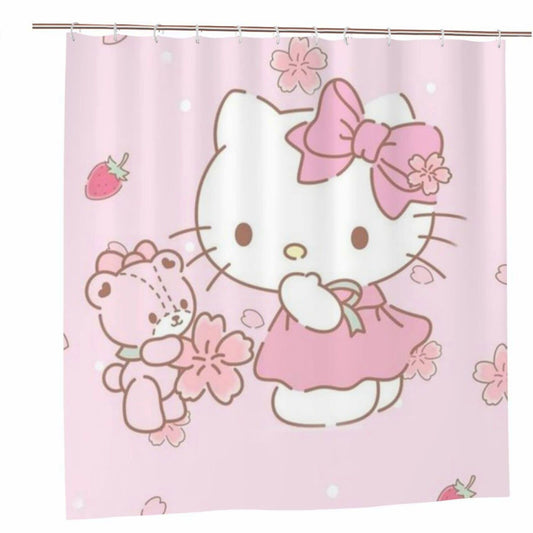 Cartoon Hello Cat Kitty Shower Curtain 66x72 Inches