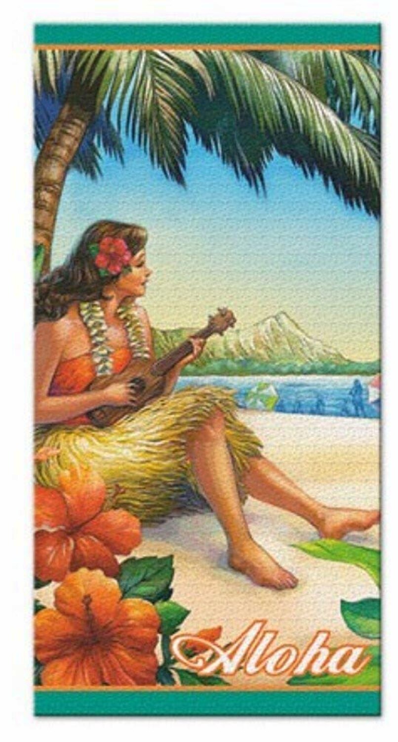 Hawaiian Beach Towel Vintage Hula Girl 60" x 30"