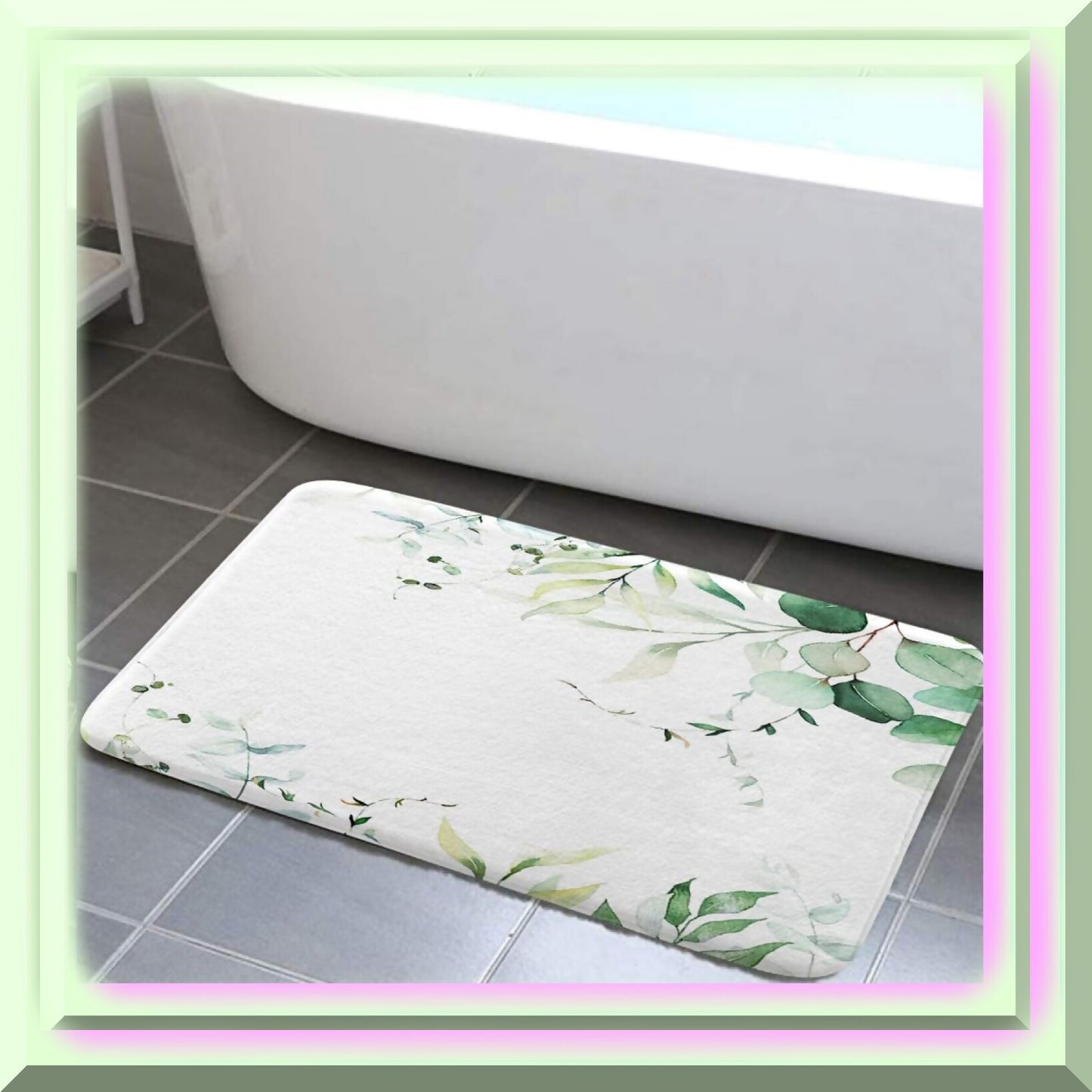 Green Leaves Waterproof Bath Mat 17x29 Inches