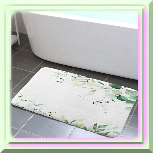 Green Leaves Waterproof Bath Mat 17x29 Inches