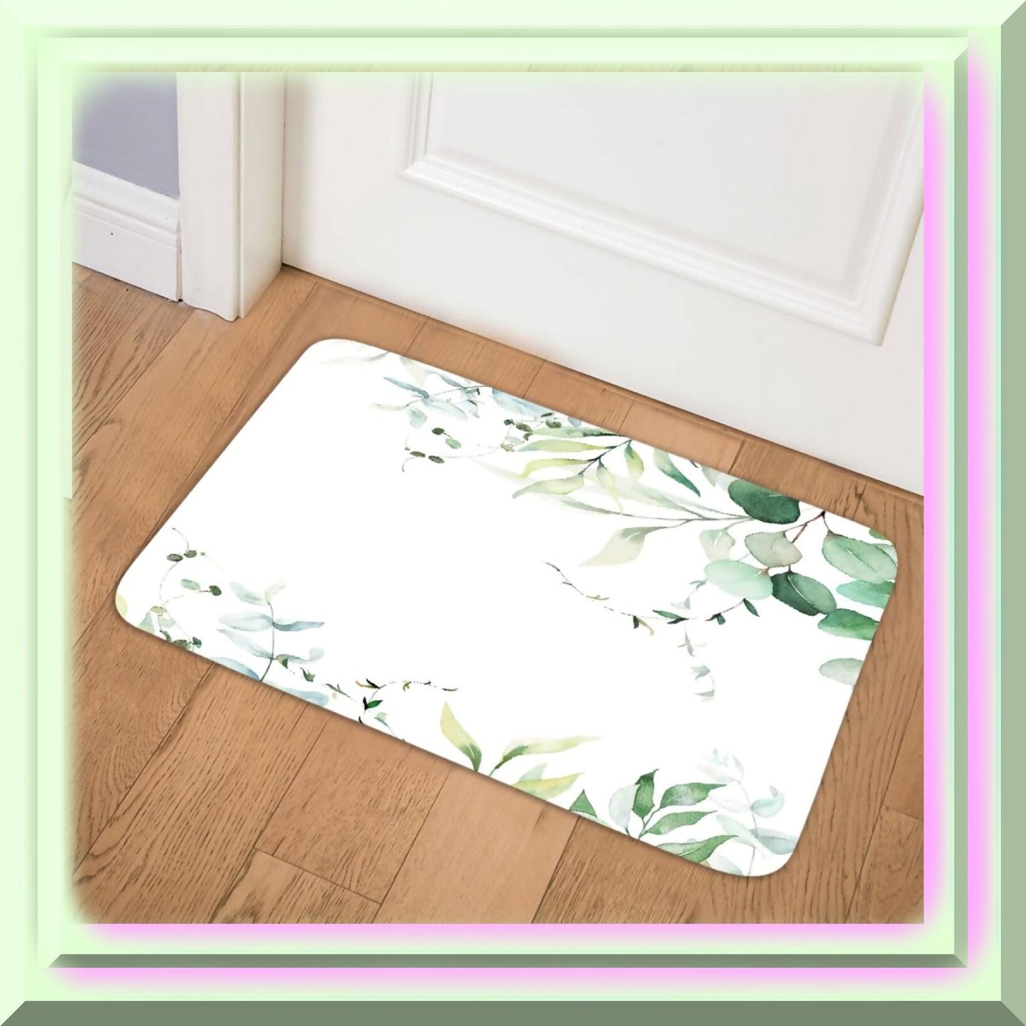 Green Leaves Waterproof Bath Mat 17x29 Inches