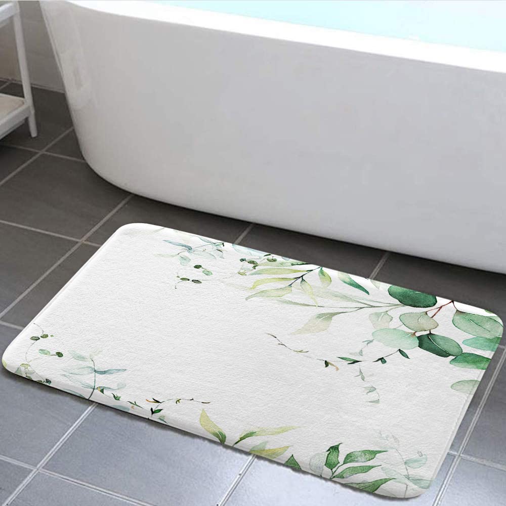 Green Leaves Waterproof Bath Mat 17x29 Inches