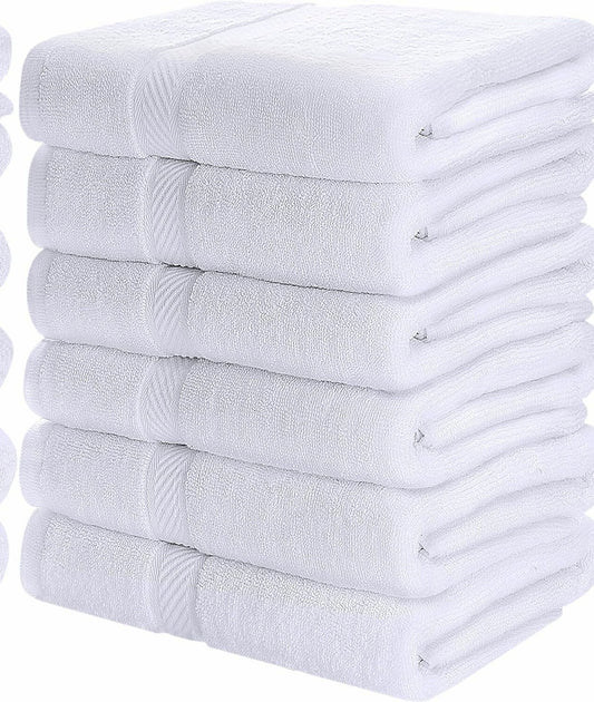 Bath Towels Set, White, 25x50 Inches, 6 Pack
