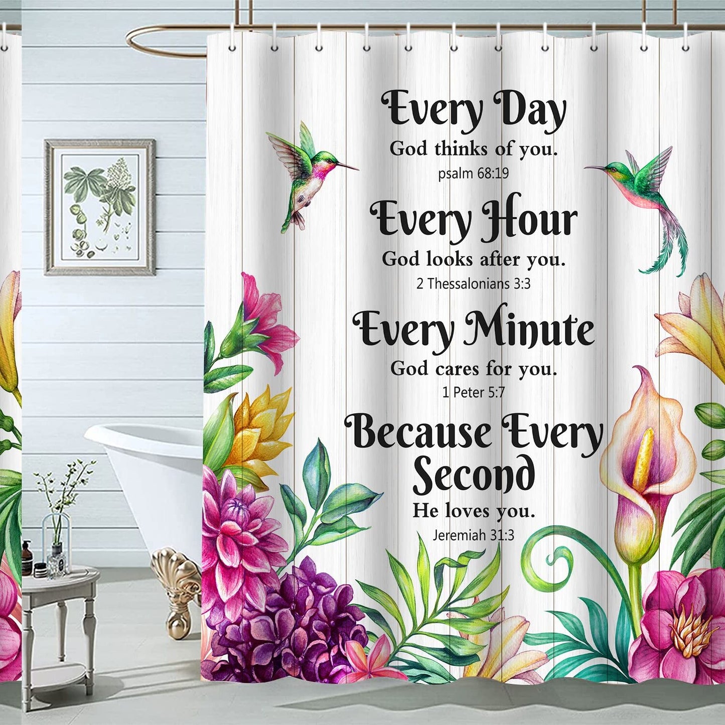 Bathroom Shower Curtain with Hooks, 72x72 inches, Waterproof Polyester