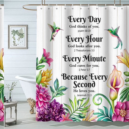 Bathroom Shower Curtain with Hooks, 72x72 inches, Waterproof Polyester