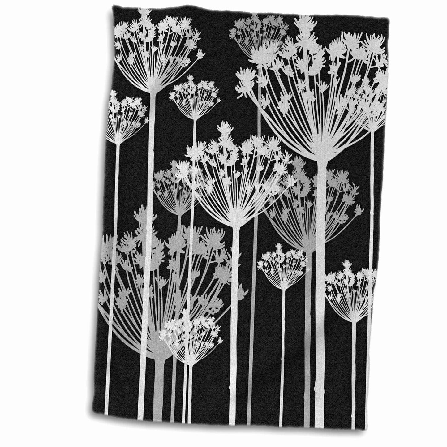 3D Rose Black-White-Gray Dandelions Hand Towel 15"x22"