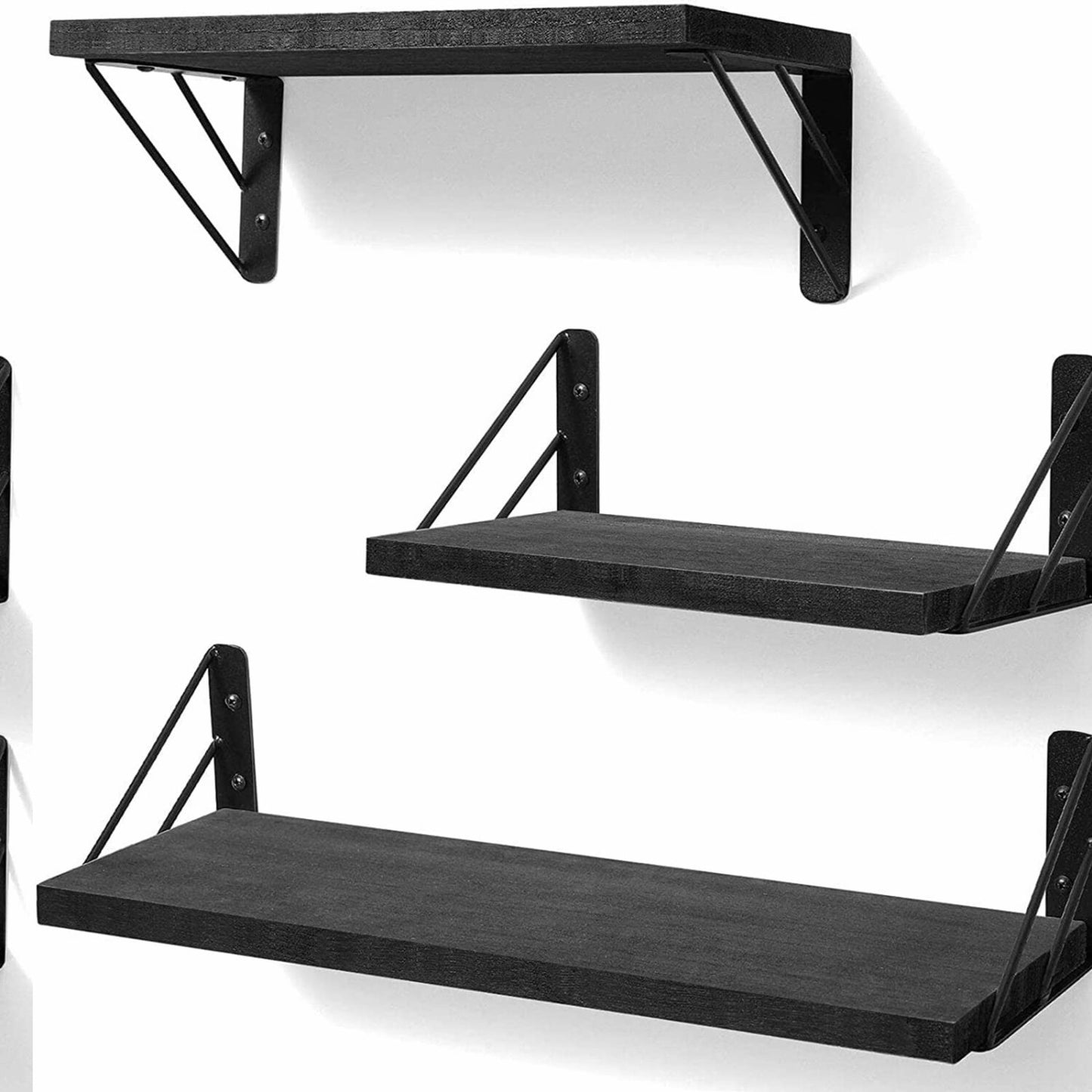 Set of 3 Black Wall Shelves for Bedroom and Living Room