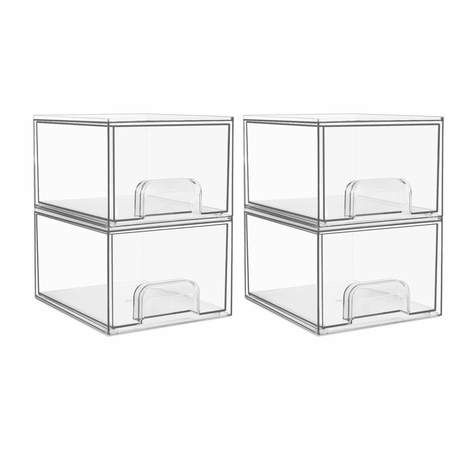 4 Pack Clear Acrylic Storage Drawers 4.4'' Tall