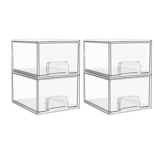 4 Pack Clear Acrylic Storage Drawers 4.4'' Tall
