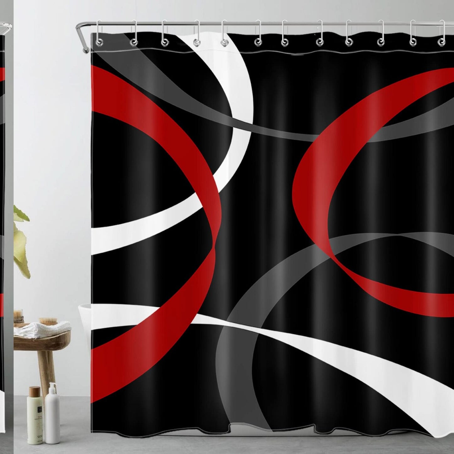 Abstract Geometric Shower Curtain 72x72 inches Red Grey White