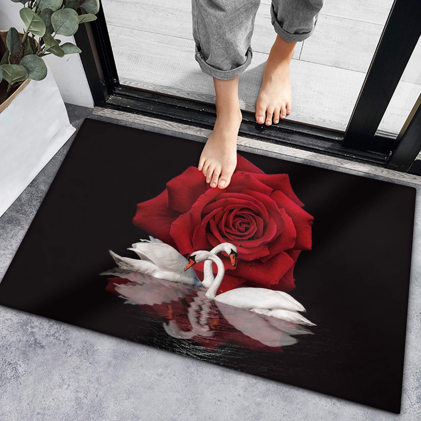 Indoor Non-Slip Bath Rug 20x32 Rose Red Flower