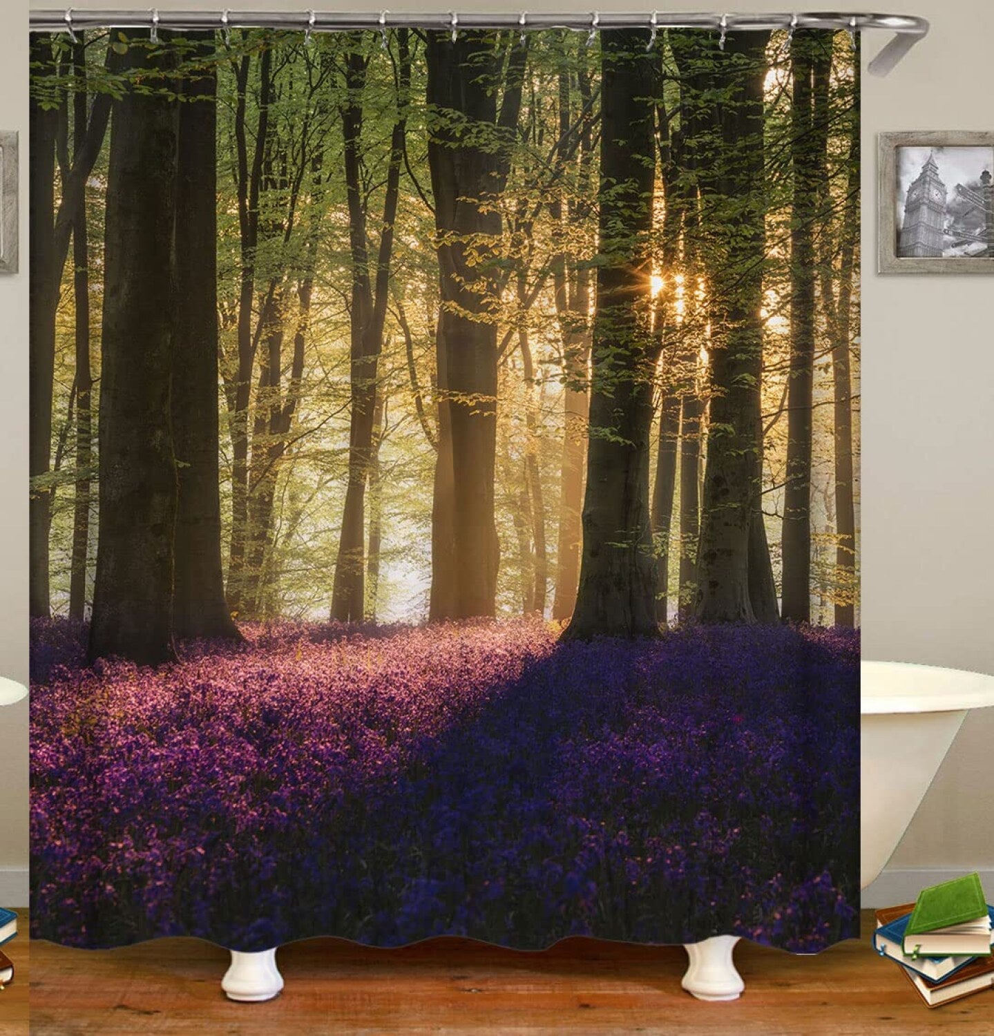 Lavender Forest Trees Shower Curtain Set 72x72 Inches