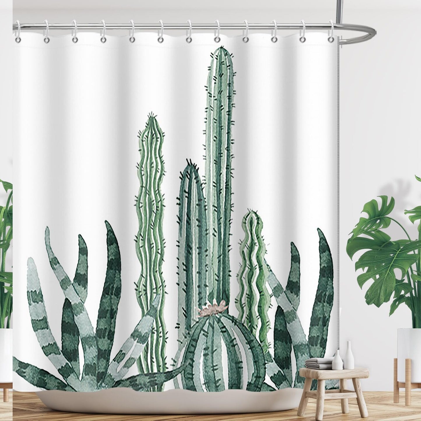Green Cactus Shower Curtain 72x72 inches with 12 Hooks