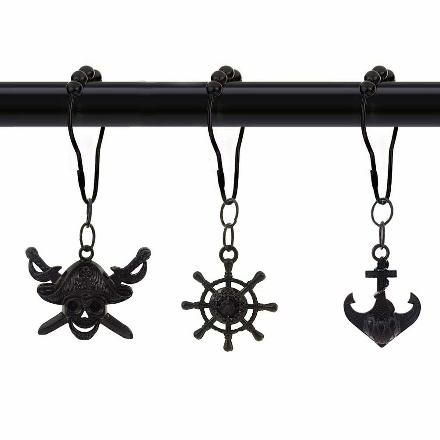 Nautical Shower Curtain Hooks Set of 12 Black Stainless Steel