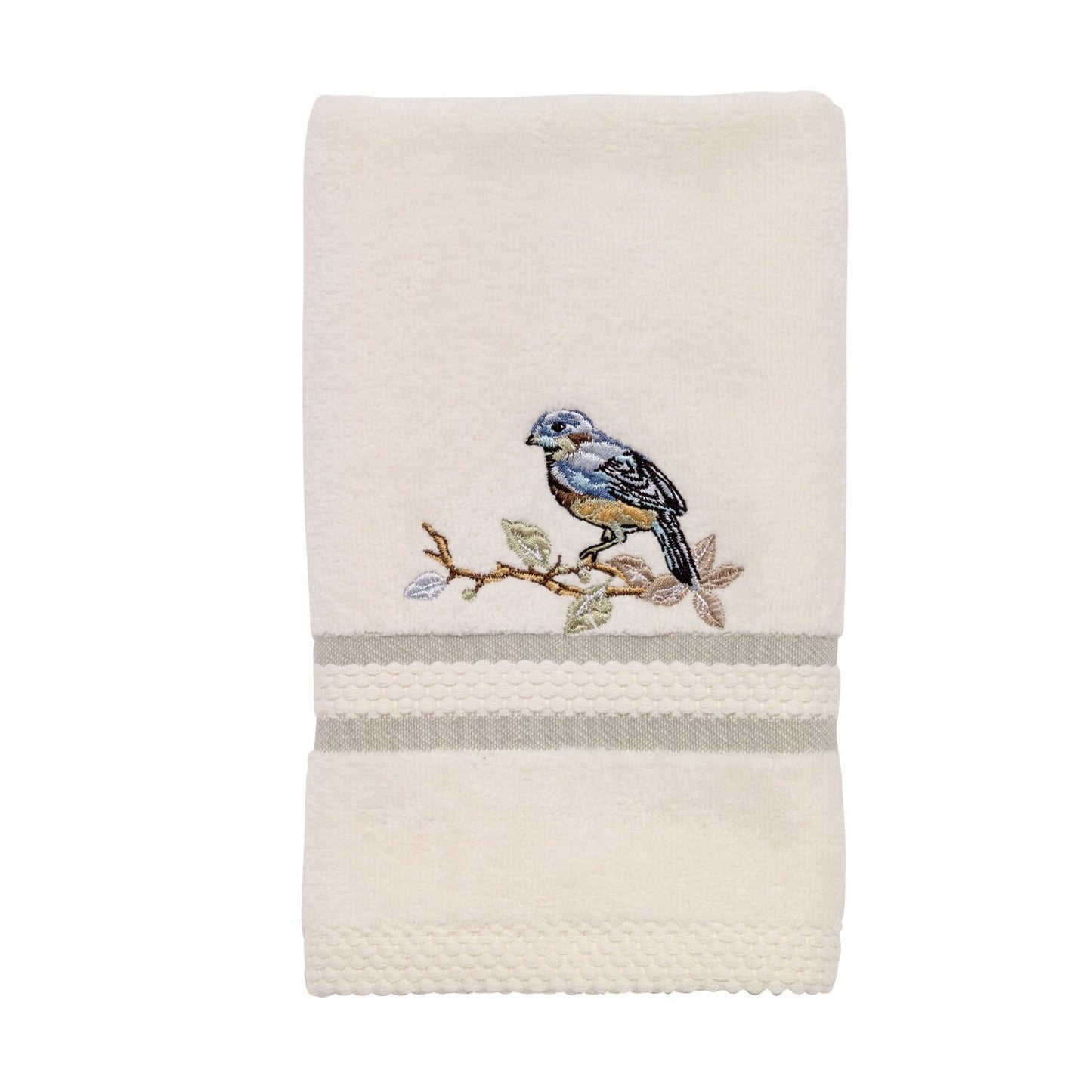 Ivory Small Fingertip Towel with Bird Embroidery
